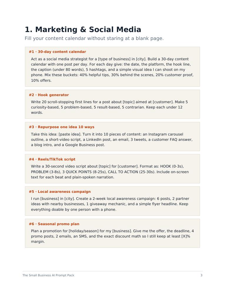 Sample page of prompts from the PDF